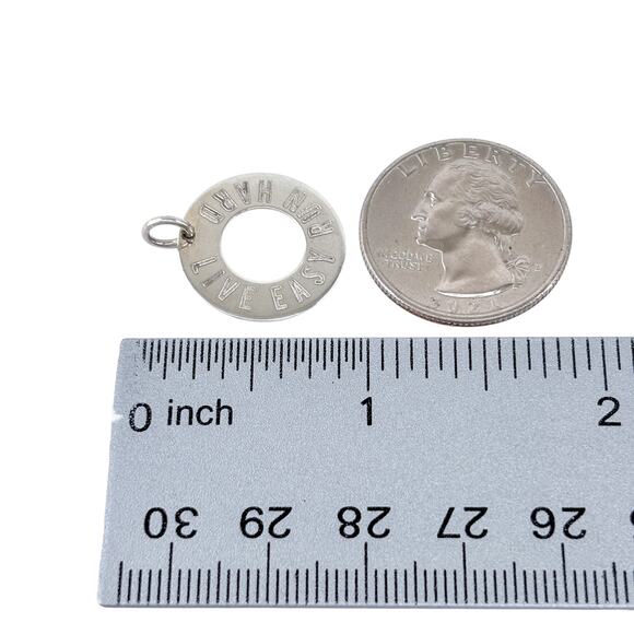 Live Easy Run Hard Disk Charm | Sterling Silver 925 | Inspirational Pendant - Picture 5 of 6